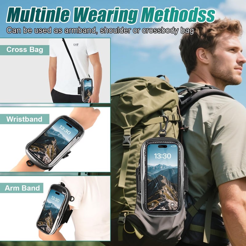 NITMTYOU Phone Holder for Running, 2-in-1 Arm Band Cross Bag for iPhone16 15 14 13 Plus Pro Max 12 11 X Samsung Android, Arm Bag with Key Card Pocket for Workout Gym Exercise Fitness (Dark Grey) - Image 2